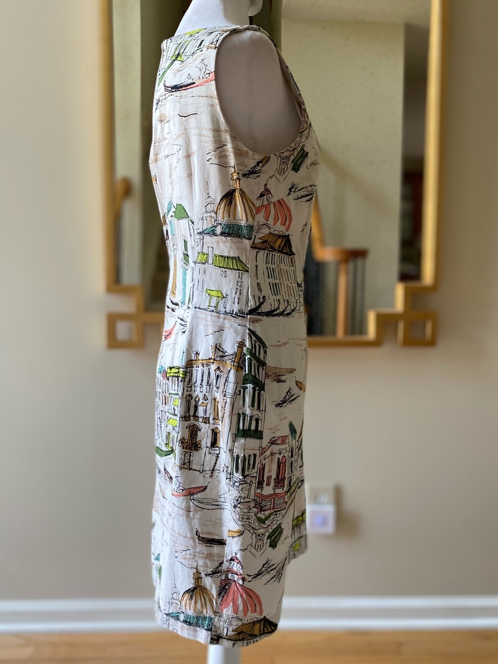 Chetta B Venetian Canal Gondola Print Sleeveless Shift Dress Size 8 - Picture 2 of 15